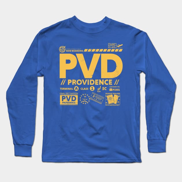 Vintage Providence PVD Airport Code Travel Day Retro Travel Tag Rhode Island Long Sleeve T-Shirt by Now Boarding